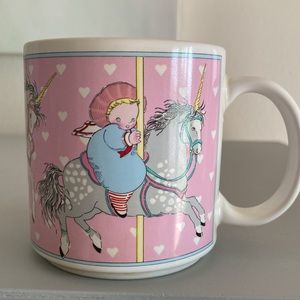 Michel and Company Vintage Coffee Mug Japan Unicorn Carousel Baby Girl Hearts